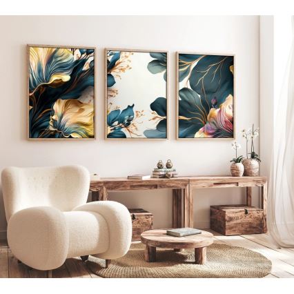 SET 3x Picture in a photo frame 50x70 cm plants