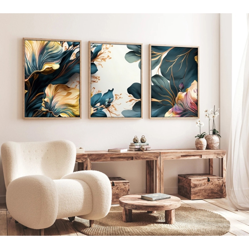 SET 3x Picture in a photo frame 50x70 cm plants