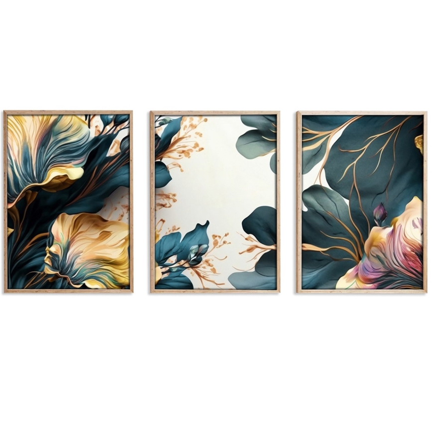 SET 3x Picture in a photo frame 50x70 cm plants