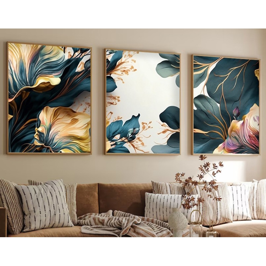 SET 3x Picture in a photo frame 50x70 cm plants