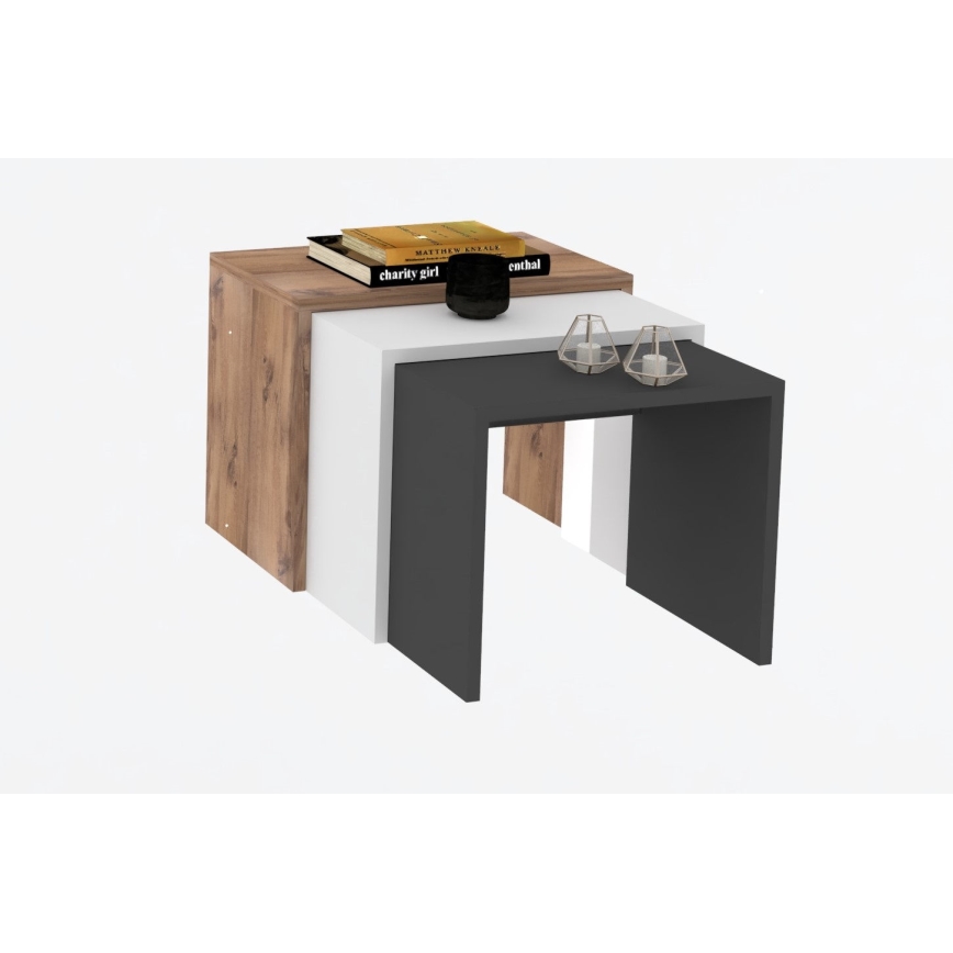 SET 3x Side table GUL brown/white/grey