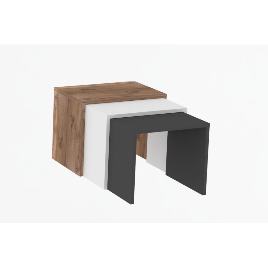 SET 3x Side table GUL brown/white/grey