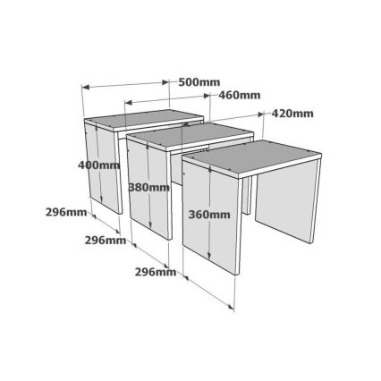 SET 3x Side table GUL brown/white/grey