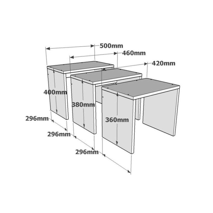 SET 3x Side table GUL brown/white/grey