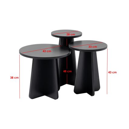 SET 3x Side table LUME d. 28/33/43 cm black