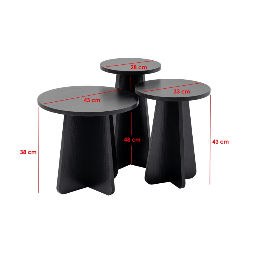 SET 3x Side table LUME d. 28/33/43 cm black