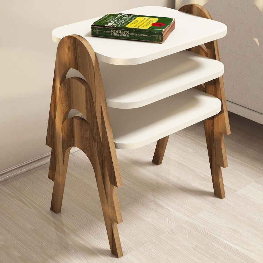 SET 3x Side table PARIS creamy/brown