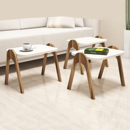 SET 3x Side table PARIS creamy/brown