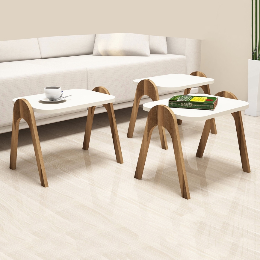 SET 3x Side table PARIS creamy/brown