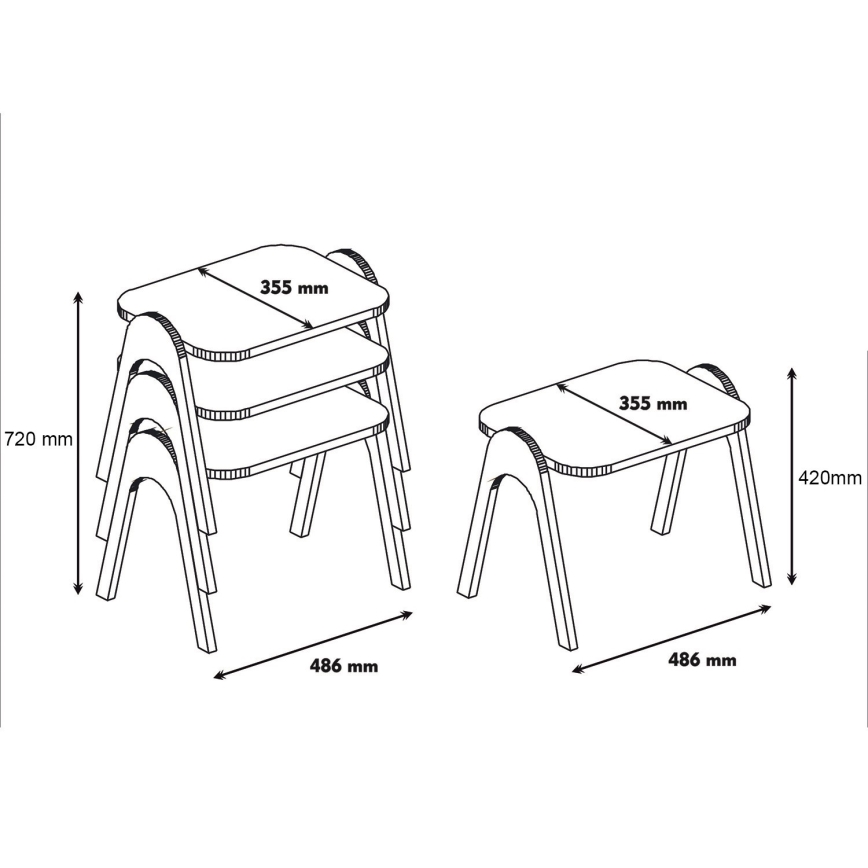 SET 3x Side table PARIS creamy/brown