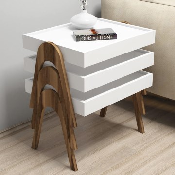 SET 3x Side table ROMA white/brown