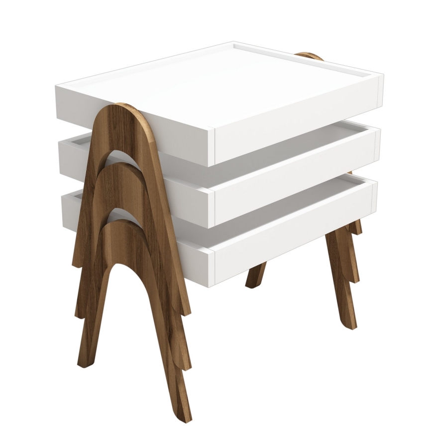 SET 3x Side table ROMA white/brown