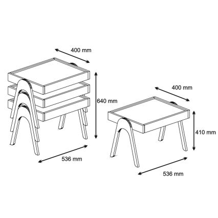 SET 3x Side table ROMA white/brown