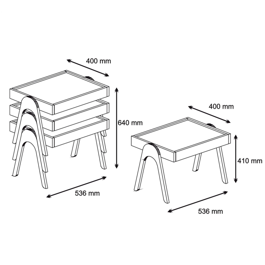 SET 3x Side table ROMA white/brown