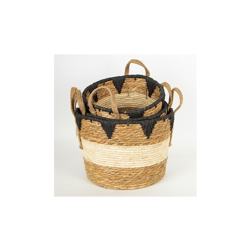 SET 3x Straw basket beige/black 27x20/30x22/36x28 cm