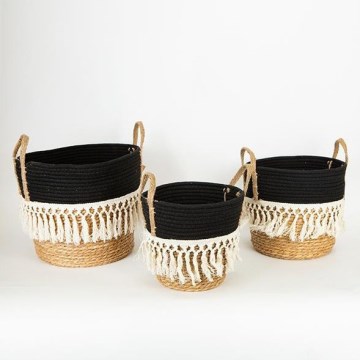 SET 3x Straw basket beige/black/white 25x17x23/28x22x25/35x28x30 cm