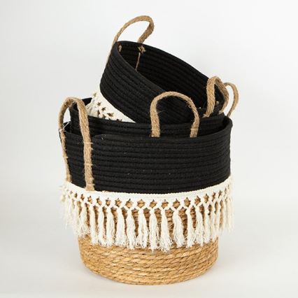 SET 3x Straw basket beige/black/white 25x17x23/28x22x25/35x28x30 cm