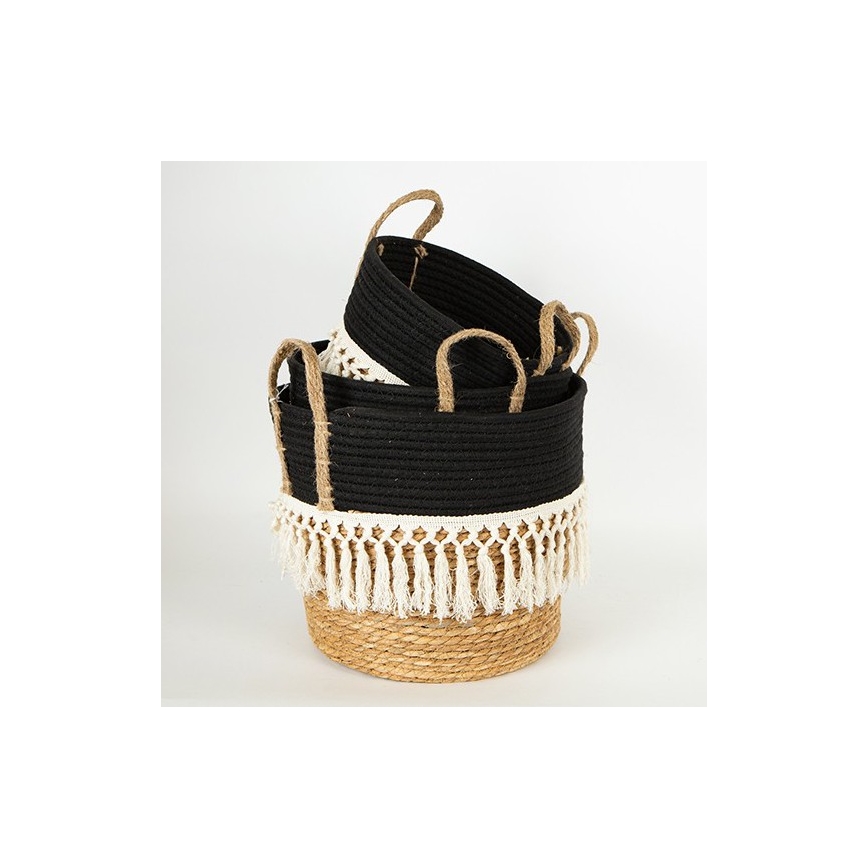 SET 3x Straw basket beige/black/white 25x17x23/28x22x25/35x28x30 cm