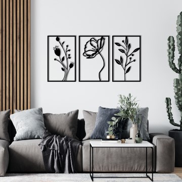 SET 3x Wall decoration 78x39 cm flowers metal