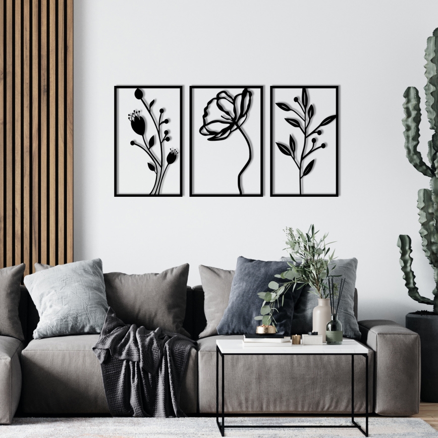 SET 3x Wall decoration 78x39 cm flowers metal