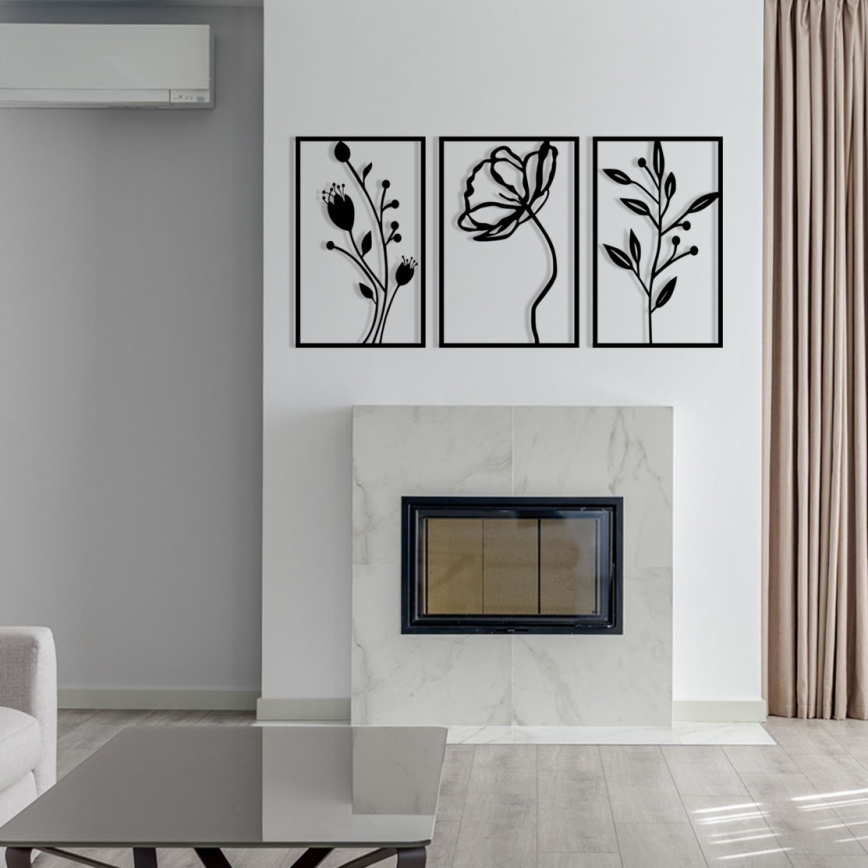 SET 3x Wall decoration 78x39 cm flowers metal