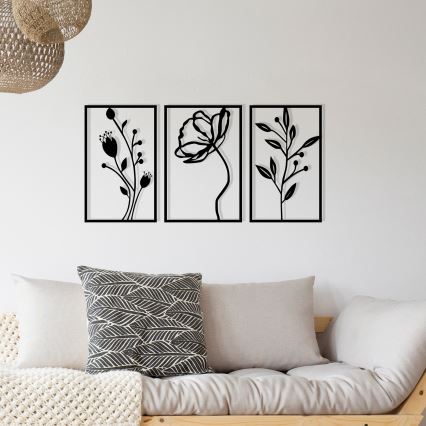 SET 3x Wall decoration 78x39 cm flowers metal