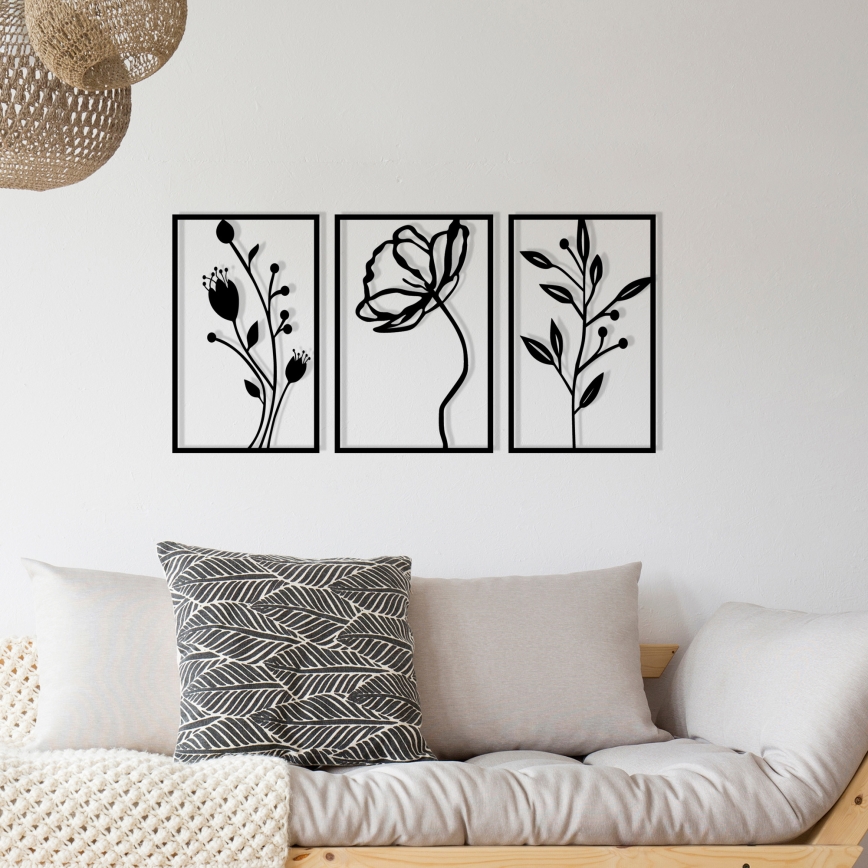 SET 3x Wall decoration 78x39 cm flowers metal