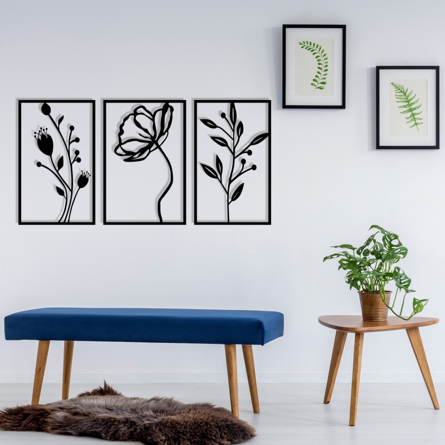 SET 3x Wall decoration 78x39 cm flowers metal