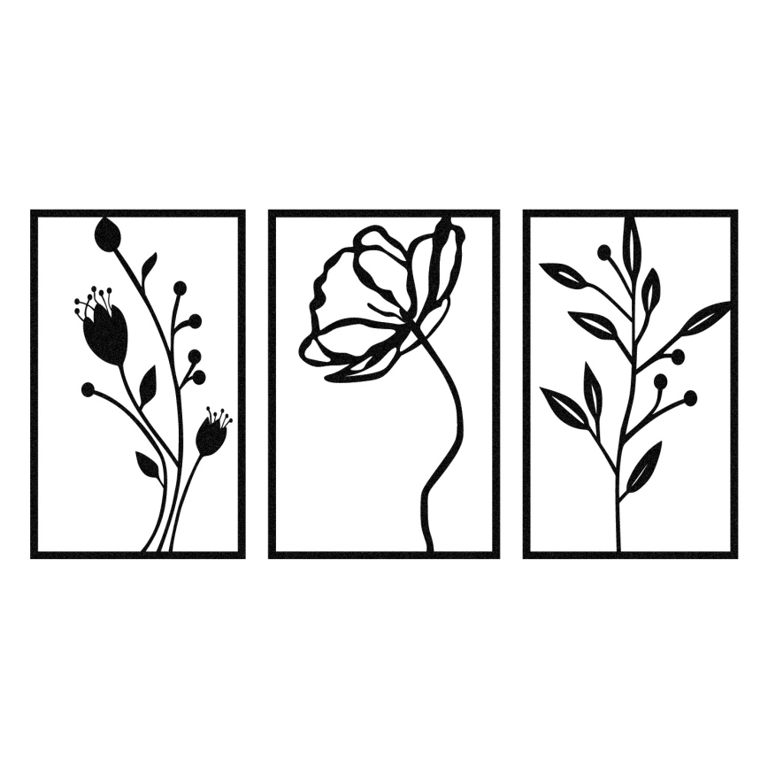 SET 3x Wall decoration 78x39 cm flowers metal