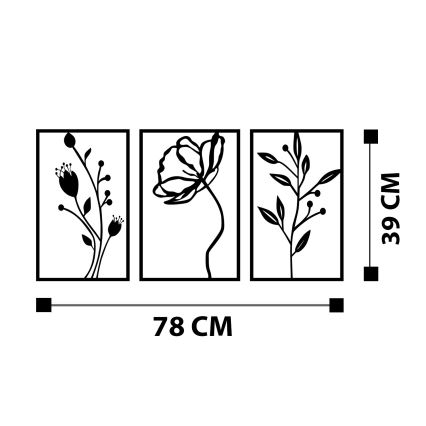 SET 3x Wall decoration 78x39 cm flowers metal