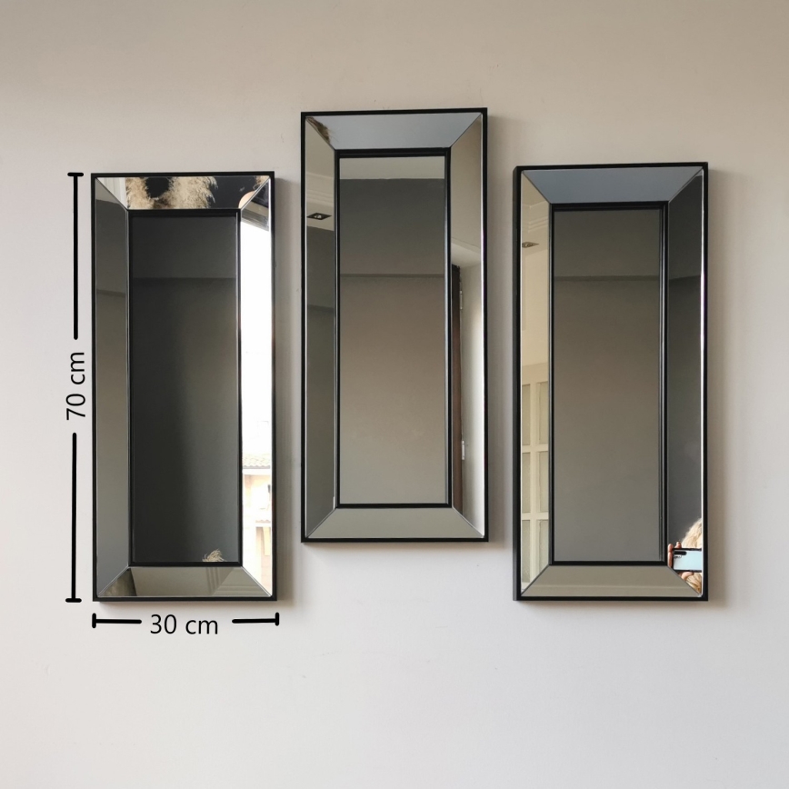 SET 3x Wall mirror 70x30 cm black
