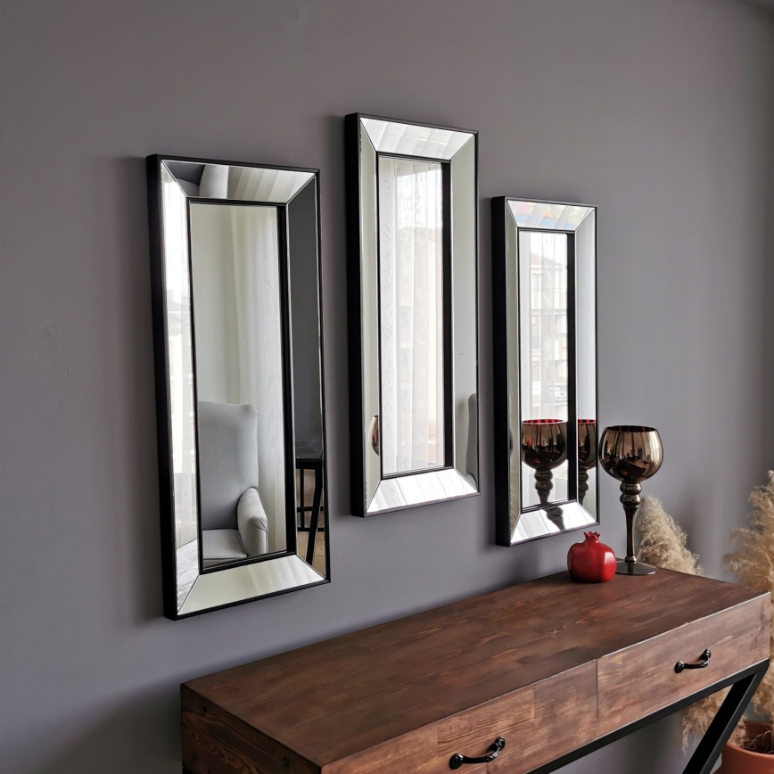 SET 3x Wall mirror 70x30 cm black