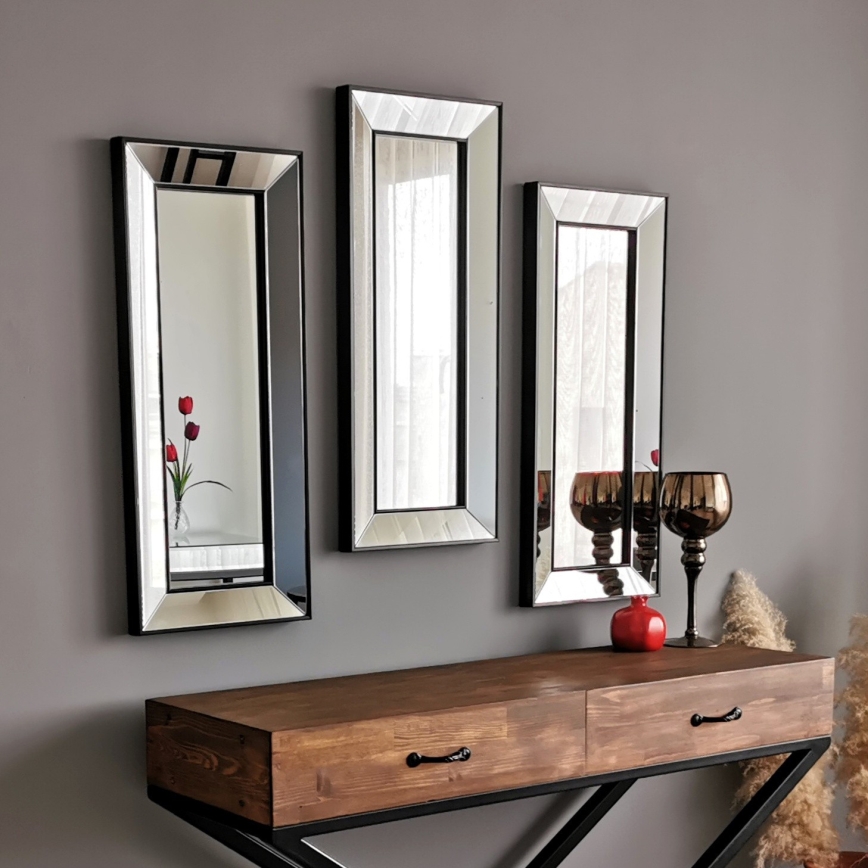 SET 3x Wall mirror 70x30 cm black