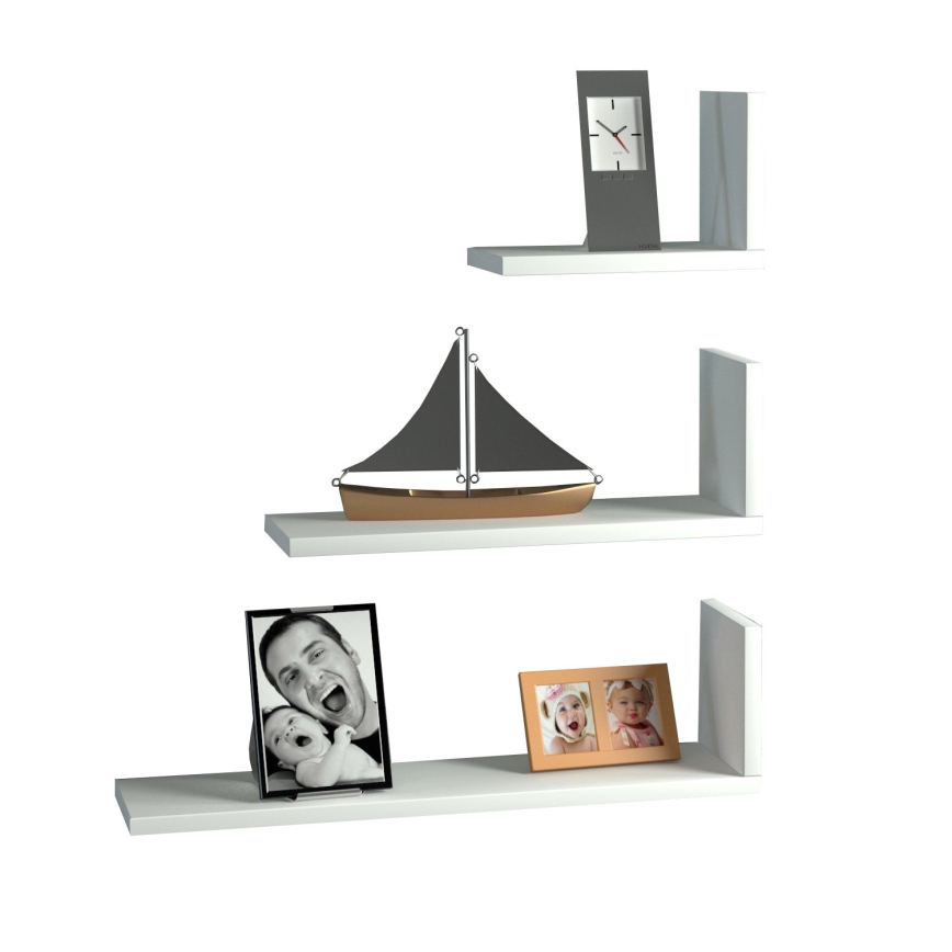 SET 3x Wall shelf ATLAS white