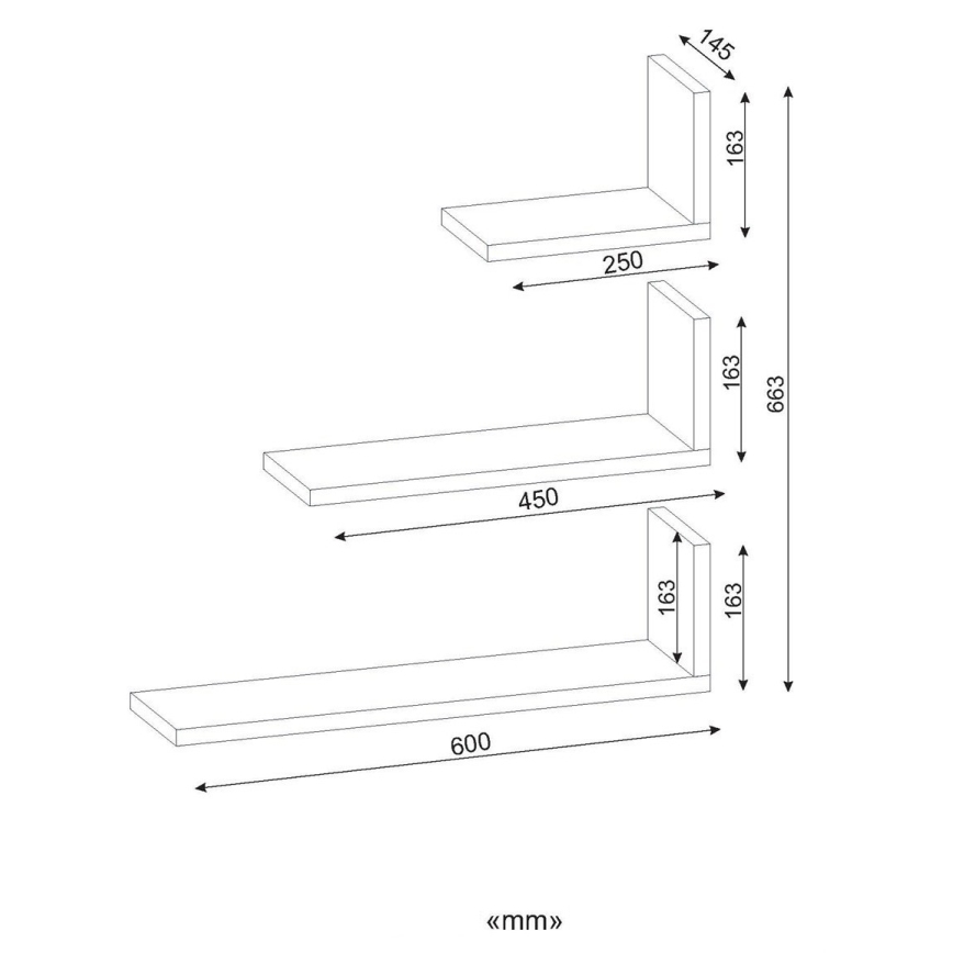 SET 3x Wall shelf ATLAS white