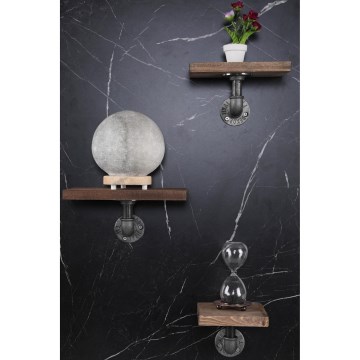 SET 3x Wall shelf BORURAF spruce/black