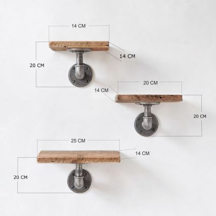 SET 3x Wall shelf BORURAF spruce/black