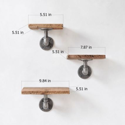 SET 3x Wall shelf BORURAF spruce/black