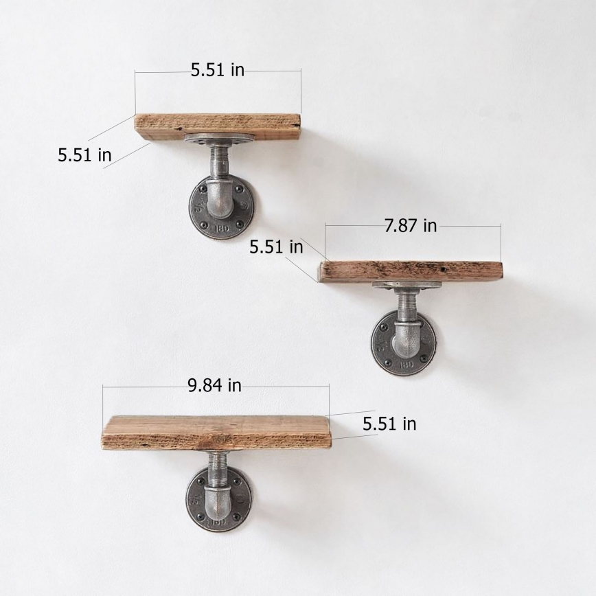 SET 3x Wall shelf BORURAF spruce/black