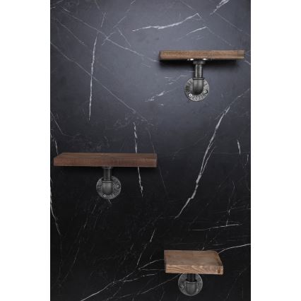 SET 3x Wall shelf BORURAF spruce/black