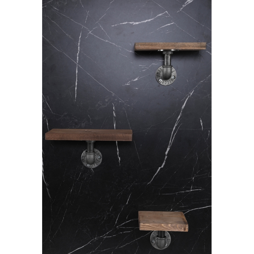 SET 3x Wall shelf BORURAF spruce/black