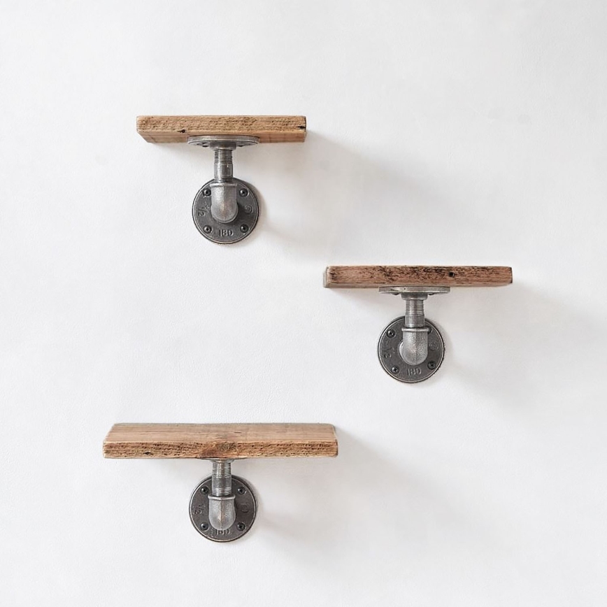 SET 3x Wall shelf BORURAF spruce/black