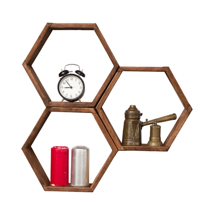 SET 3x Wall shelf ELFO 38x58 cm brown