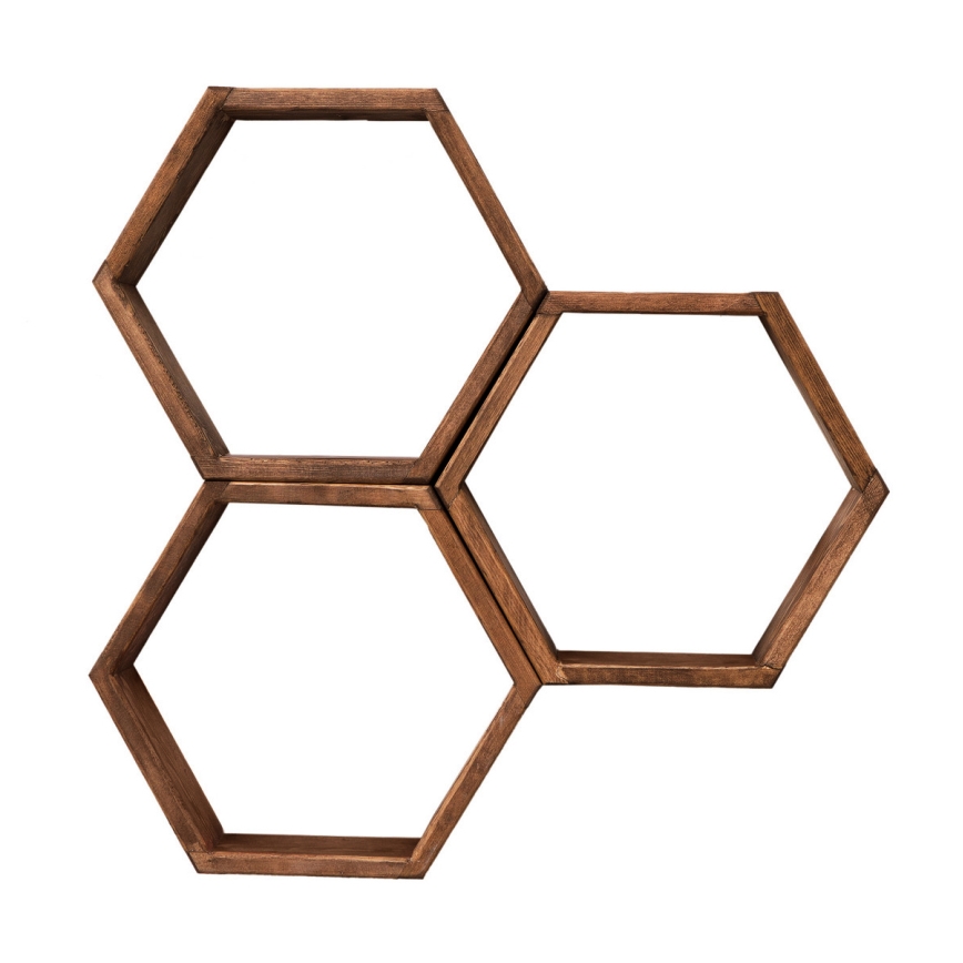 SET 3x Wall shelf ELFO 38x58 cm brown
