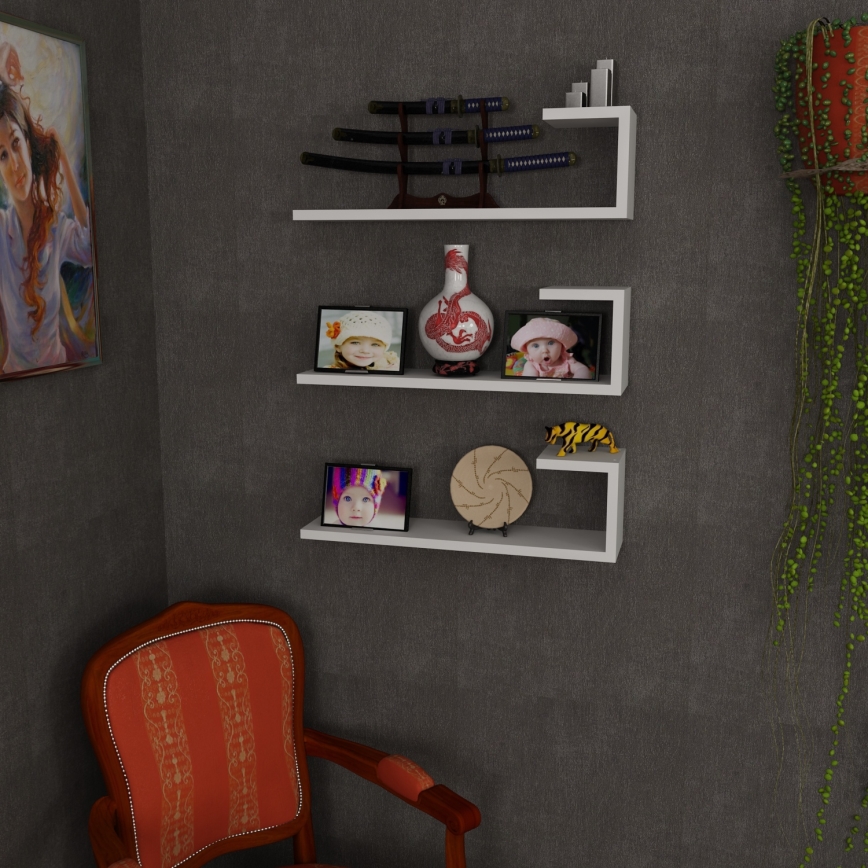 SET 3x Wall shelf EMILY 18x60 cm white
