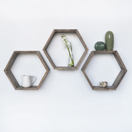 SET 3x Wall shelf spruce brown