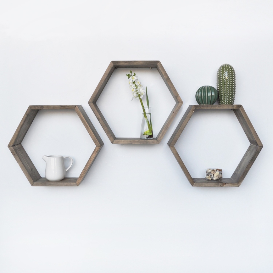 SET 3x Wall shelf spruce brown