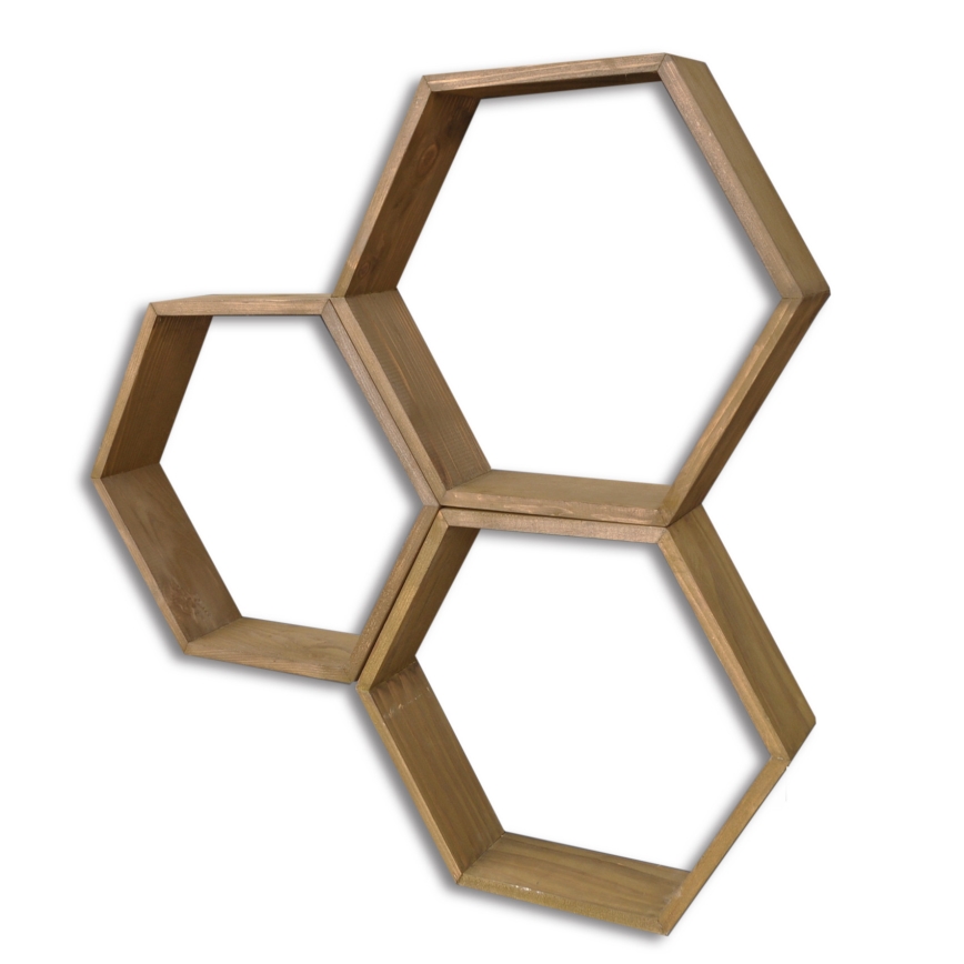 SET 3x Wall shelf spruce brown