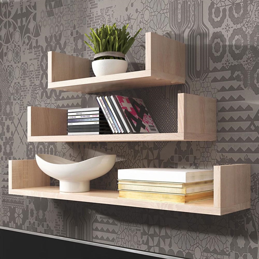SET 3x Wall shelf TRIO oak Sonoma