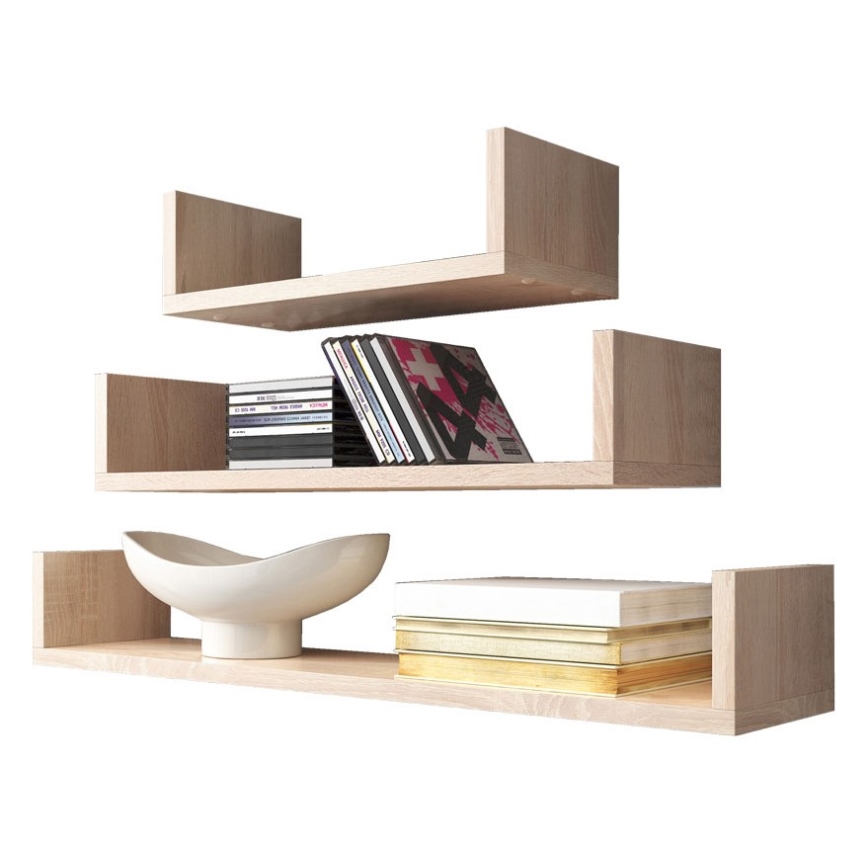 SET 3x Wall shelf TRIO oak Sonoma